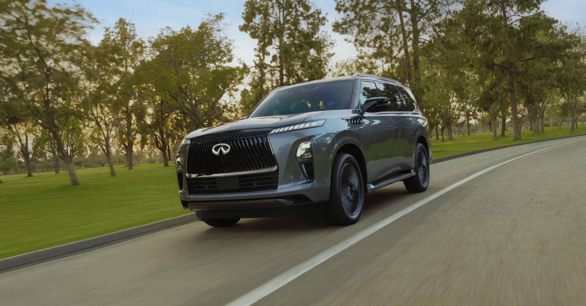 A gray 2026 QX80 on the road